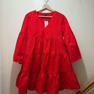 Boohoo Red Tiered Babydoll Mini Dress Long Sleeve NWT Women’s Size 6
